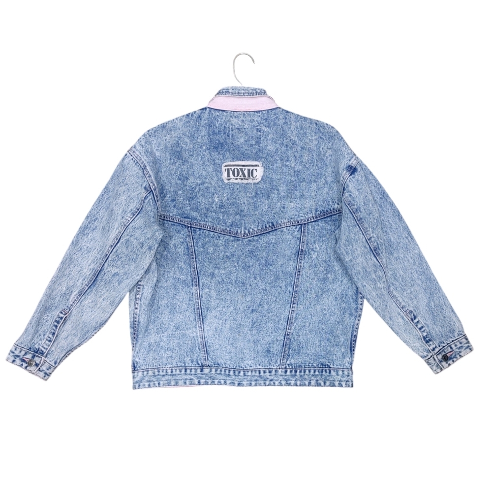 Vintage Taboo 1990s Acid Washed Denim Pink Thread Button Up Jacket Women Size XL - Picture 2 of 8